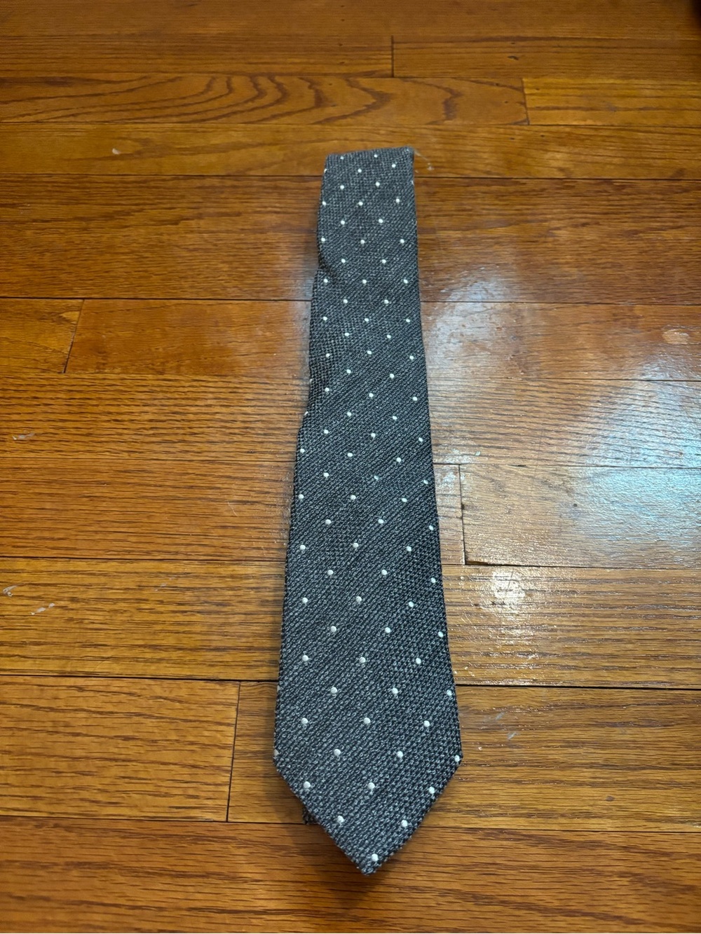 SUITSUPPLY Men's Tie Grey White Dot Wool Silk Blend Textured Classic Formal 3”